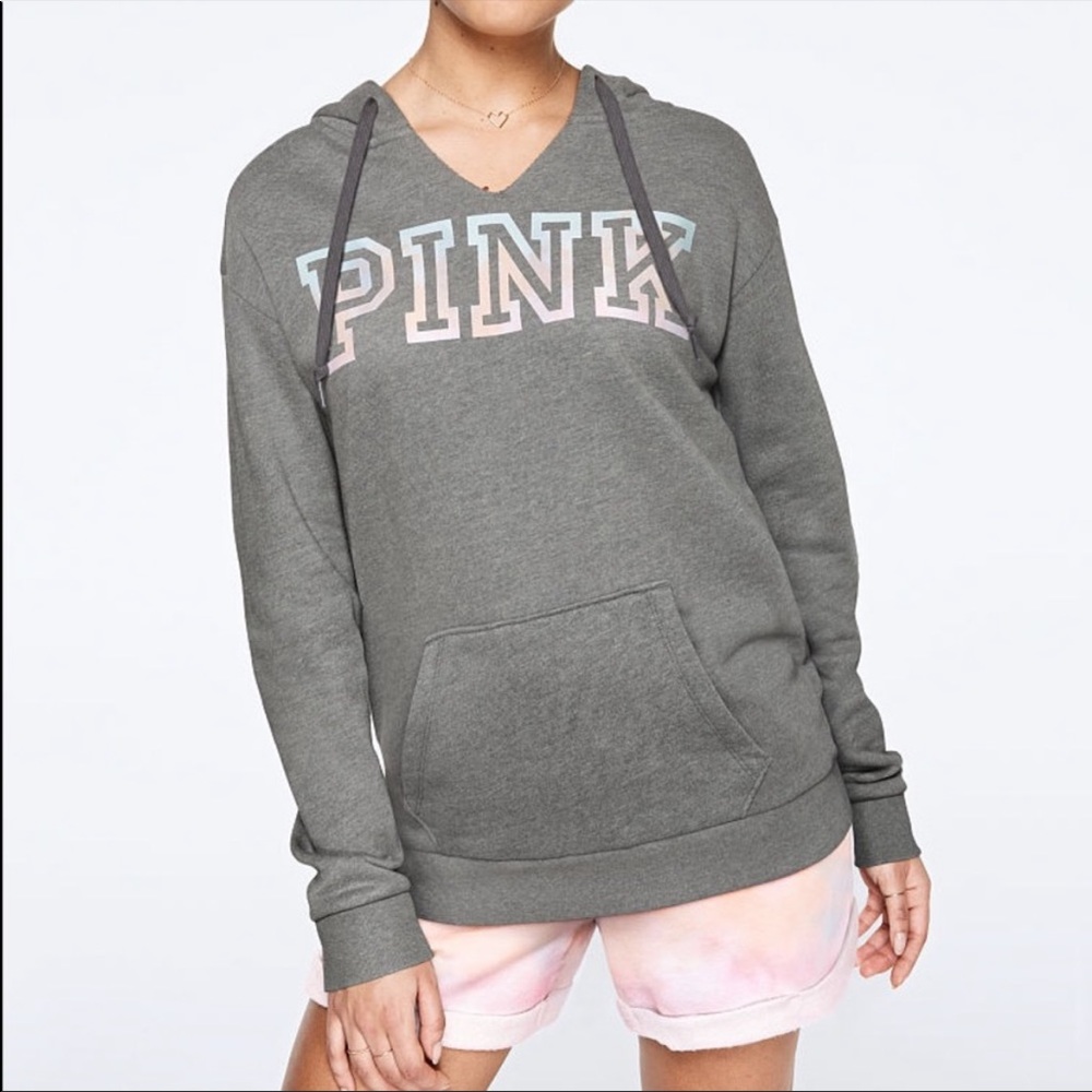 💕VS PINK GREY RAINBOW PASTEL TIE DYE EVERYDAY LOUNGE NOTCH NECK PULLOVER HOODIE